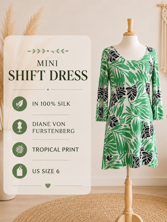 Diane Von Furstenberg Dresses & Skirts - Diane Von Furstenberg Aggie Mini Shift Dress Size 6 100% Silk Gently Worn